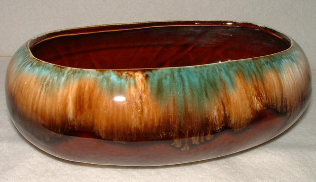 Vintage Robinson Ransbottom Pottery RRP Drip Glaze Oval Bowl Planter