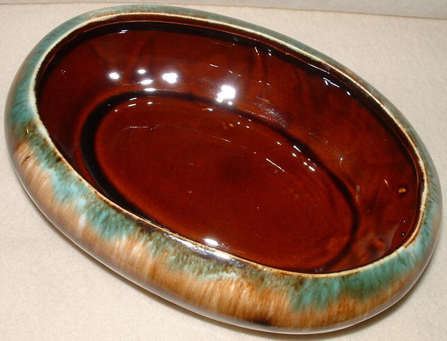 Vintage Robinson Ransbottom Pottery RRP Drip Glaze Oval Bowl Planter