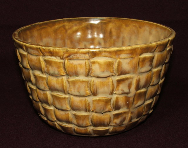 Vintage McCoy Pottery Round Basket Weave Planter / Bowl