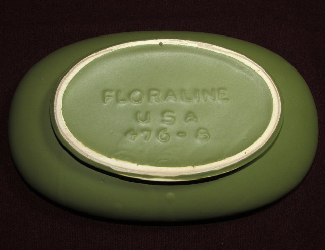 Vintage McCoy Floraline Matte Green Oval Low Bowl # 476