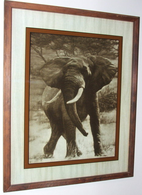 Vintage Dennis Curry Elephant Print on Glass