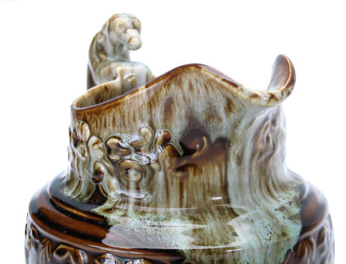 Harber Rockingham Brown Ware Hound Handle Pitcher