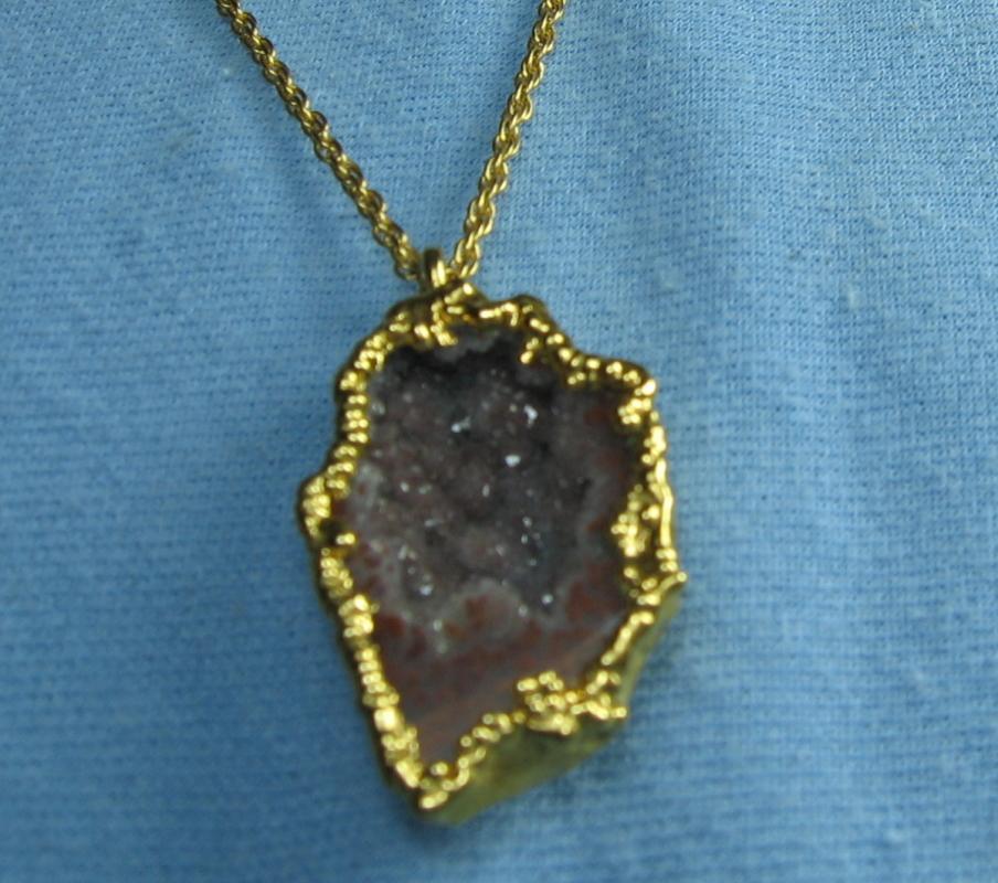 Gold NUGGET & QUARTZ Pendant Necklace   - Vintage Jewelry