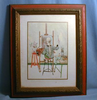 old vintage Child Artist with Pallette Painting Terrier Dog Portrait - misc print