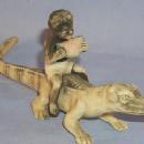 Black Boy Eating Watermelon Sitting On Alligator Porcelain Figurine - Ethnographic