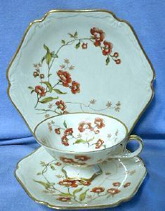 Mitterteich Bavaria Flora 3 piecel Trio - Vintage Cup & Saucer & Plate  - Fine German Bone China Porcelain Teacup