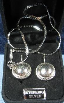 old Vintage 3pc Sterling Silver Necklace & Earrings Estate Jewelry