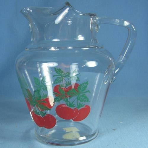 Kitchen Depression Era Hand Painted TOMATO Juice Glass Pitcher