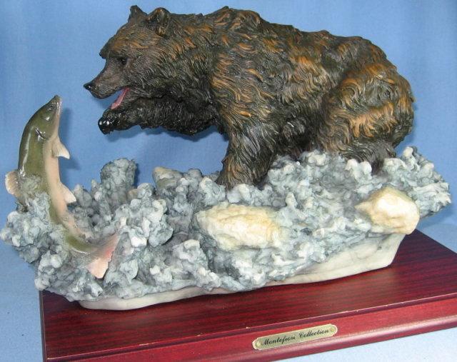 Brown BEAR & Salmon  FISH Sculpture - Montefiori Collection Limited Edition for your Cabin, Lodge, Sporting Hunting Den