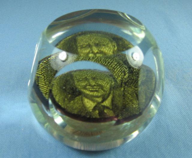 FAMOUS FACE Paperweight -  Antique Faceted Crystal Glass 