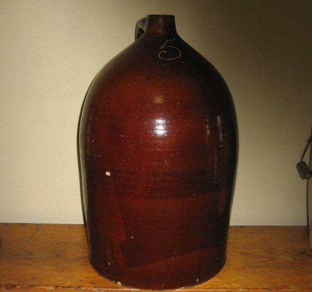 Albany Slip Stoneware Crock Jug Five gal - Antique Country Primitive Pottery