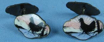 Guilloche Hand Painted Enamel Sterling CUFF LINKS ~ Rare Estate Jewelry