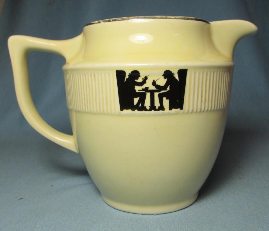  Hall Pottery Porcelain SILHOUETTE Tavern  MEDALLION Milk Creamer Pitcher 