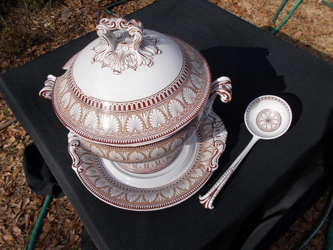 Rare, Beautiful, Antique British Copeland Late Spode Tureen, Ladle and Plate