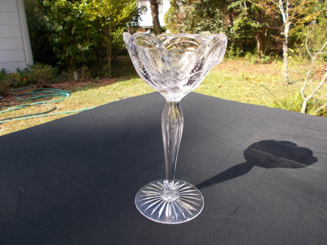 Rare, Libbey Signed Engraved Cut Glass Compote. Signed on the Base