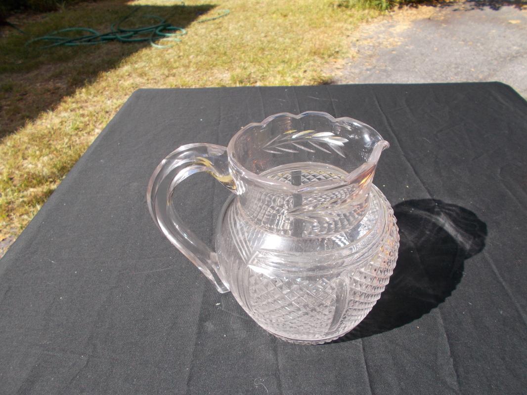 Antique English Cut Glass Pitcher Geo IV.