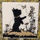BLACK SCOTTY DOG SILHOUETTE REVERSE PAINTED GLASS SQUARE WALL DECORATION