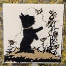 BLACK SCOTTY DOG SILHOUETTE REVERSE PAINTED GLASS SQUARE WALL DECORATION