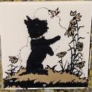 BLACK SCOTTY DOG SILHOUETTE REVERSE PAINTED GLASS SQUARE WALL DECORATION
