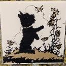 BLACK SCOTTY DOG SILHOUETTE REVERSE PAINTED GLASS SQUARE WALL DECORATION