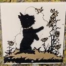 BLACK SCOTTY DOG SILHOUETTE REVERSE PAINTED GLASS SQUARE WALL DECORATION