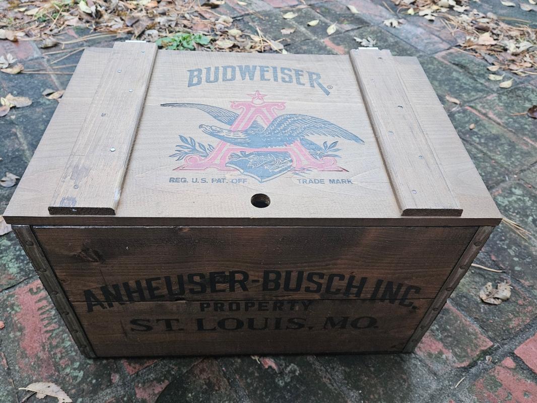 Budweiser Anheuser Busch Wooden Beer Box Advertising Crate 1976 America Bicentennial Commemorative Bottle Case