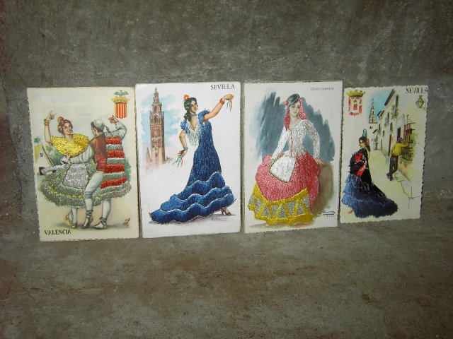 SEVILLA VALENCIA MADRID SPAIN SPANISH GIRL POSTCARD THREAD STITCH MAIL CARD