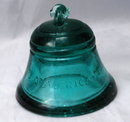   TELEPHONE PIONEERS of AMERICA GLASS BELL PAPERWEIGHT  RARE  AQUA BLUE COLOR 