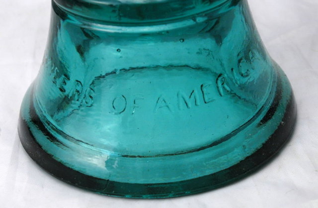 TELEPHONE PIONEERS of AMERICA GLASS BELL PAPERWEIGHT RARE AQUA BLUE COLOR