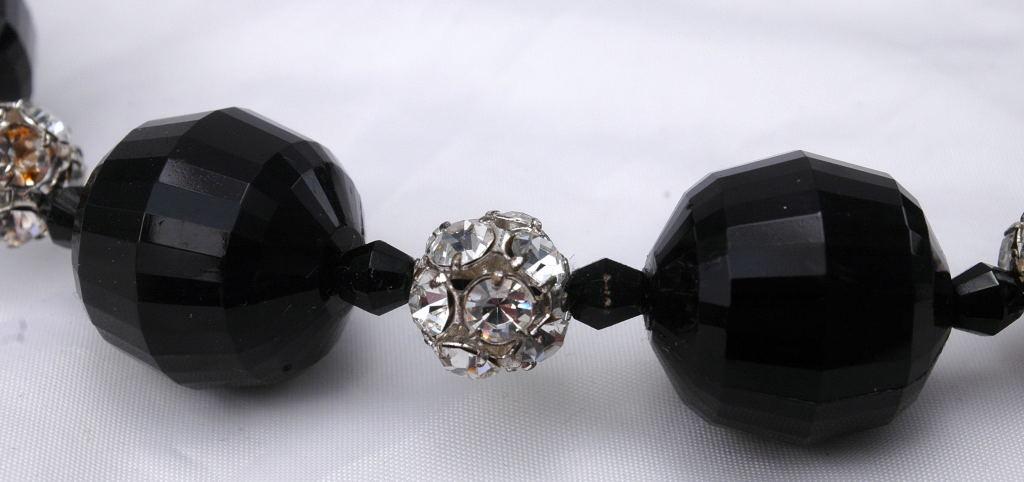 Big Chunky Choker Necklace of Huge Black Faceted Bead and Rhinestone Balls   *PRICE REDUCED!**