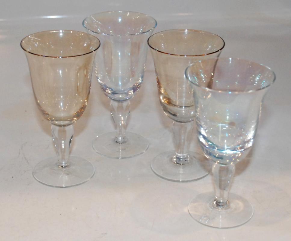 Iridescent Colored Cordials  Stem Glasses x 4 blue and amber