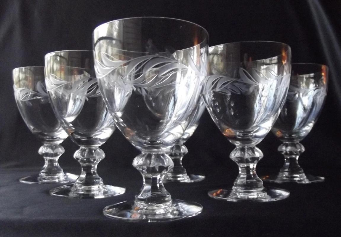 SET OF 6 VINTAGE HEISEY ARCADIA CUT CRYSTAL WATER GOBLETS