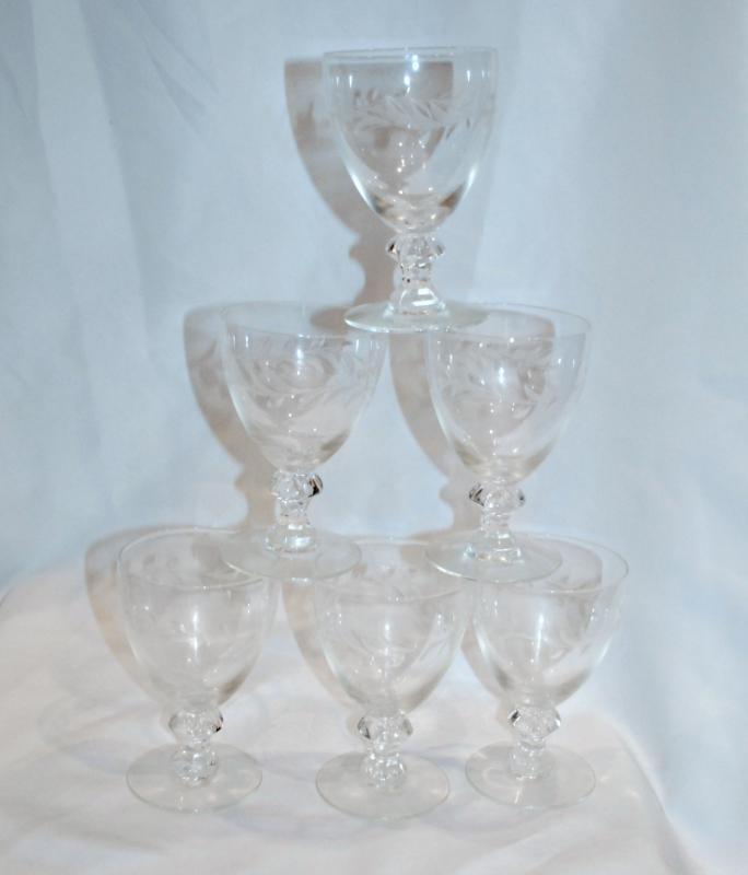 SET OF 6 VINTAGE HEISEY ARCADIA CUT CRYSTAL WATER GOBLETS