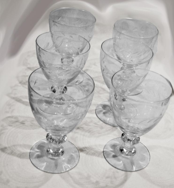 SET OF 6 VINTAGE HEISEY ARCADIA CUT CRYSTAL WATER GOBLETS