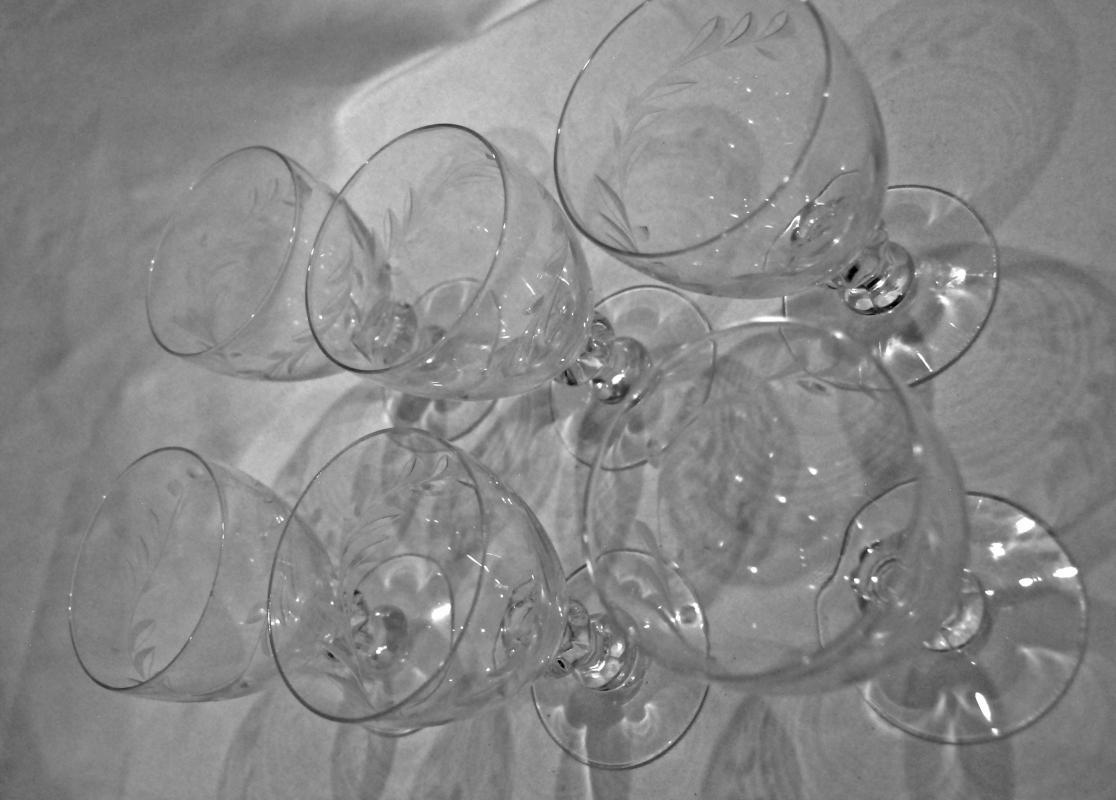 SET OF 6 VINTAGE HEISEY ARCADIA CUT CRYSTAL WATER GOBLETS