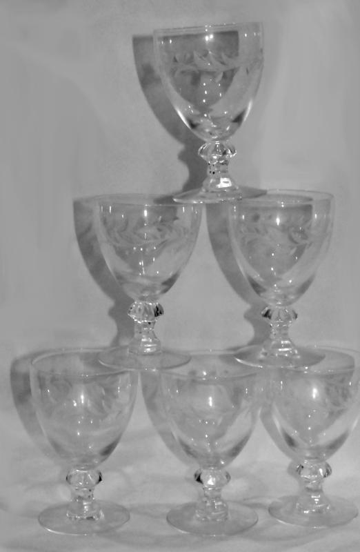 SET OF 6 VINTAGE HEISEY ARCADIA CUT CRYSTAL WATER GOBLETS