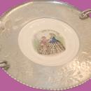 Hand Hammered Wrought Farberware Brooklyn Ny With Inserted China Plate Platter Tray