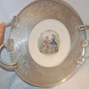 Hand Hammered Wrought Farberware Brooklyn Ny With Inserted China Plate Platter Tray