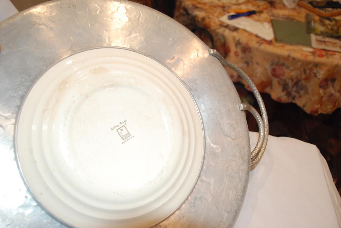 Hand Hammered Wrought Farberware Brooklyn Ny With Inserted China Plate Platter Tray