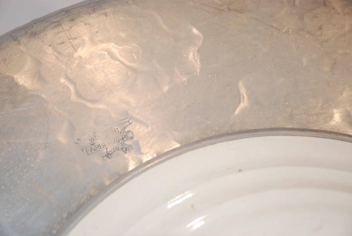 Hand Hammered Wrought Farberware Brooklyn Ny With Inserted China Plate Platter Tray