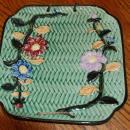 Majolica  Square Wall Plate with Basket Weave & Morning Glory marked Japan