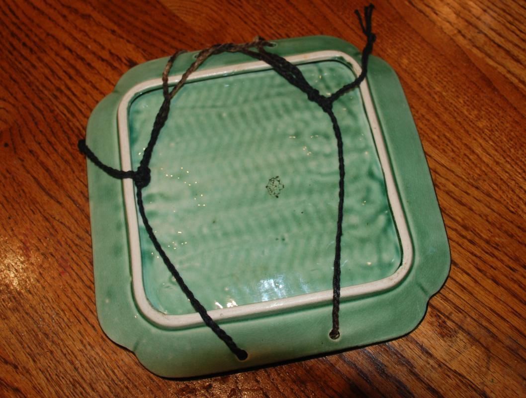 Majolica  Square Wall Plate with Basket Weave & Morning Glory marked Japan