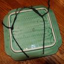 Majolica  Square Wall Plate with Basket Weave & Morning Glory marked Japan