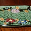 Majolica  Square Wall Plate with Basket Weave & Morning Glory marked Japan