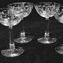 Antique Champagne or Sherbert Blown, Etched Stem Glasses x 4