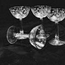 Antique Champagne or Sherbert Blown, Etched Stem Glasses x 4