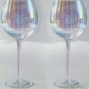 Iridescent  Optic Ribbed Balloon  Stem Glass Wine Goblets x 2