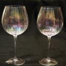 Iridescent  Optic Ribbed Balloon  Stem Glass Wine Goblets x 2