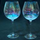Iridescent  Optic Ribbed Balloon  Stem Glass Wine Goblets x 2