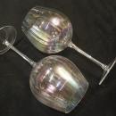Iridescent  Optic Ribbed Balloon  Stem Glass Wine Goblets x 2
